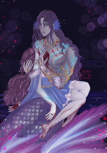 The Lemurian Sea God accepting a heart from his lovers